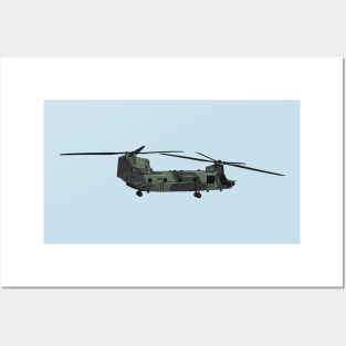 Chinook army helicopter cartoon illustration Posters and Art